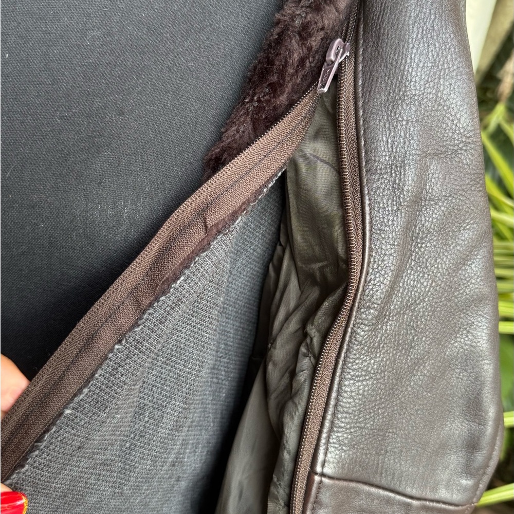 Vintage American Born Coat Women Small Brown Leather Jacket Lined Retro Y2K - Picture 9 of 16